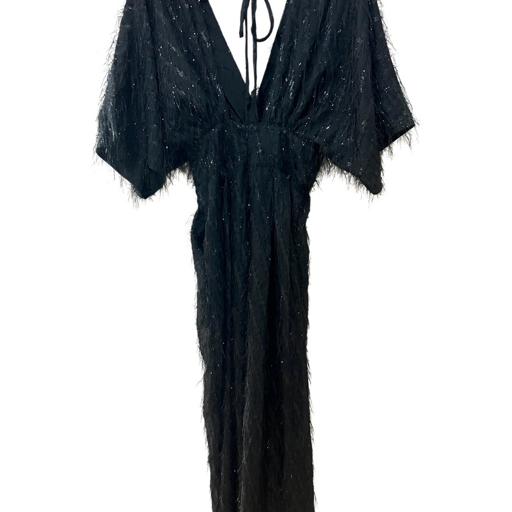 Mable Black Jumpsuit Plunging Neckline Bat Sleeves Wide leg Party SZ S NWOT - Picture 6 of 10
